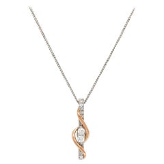 Ever Us Two Tone Diamond Linear Swirl Pendant Necklace in 14K White & Rose Gold
