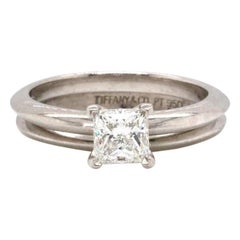 Tiffany & Co. 0.71 CT Princess Diamond Solitaire Knife Edge Bridal Set Platinum