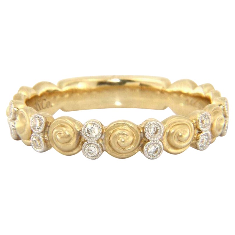 New Gabriel & Co. Diamond Station Matte Swirl Band Ring in 14K Yellow Gold For Sale