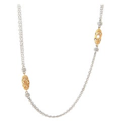 New Gabriel & Co. Milgrain Diamond Bead Station Necklace in 14K White Gold