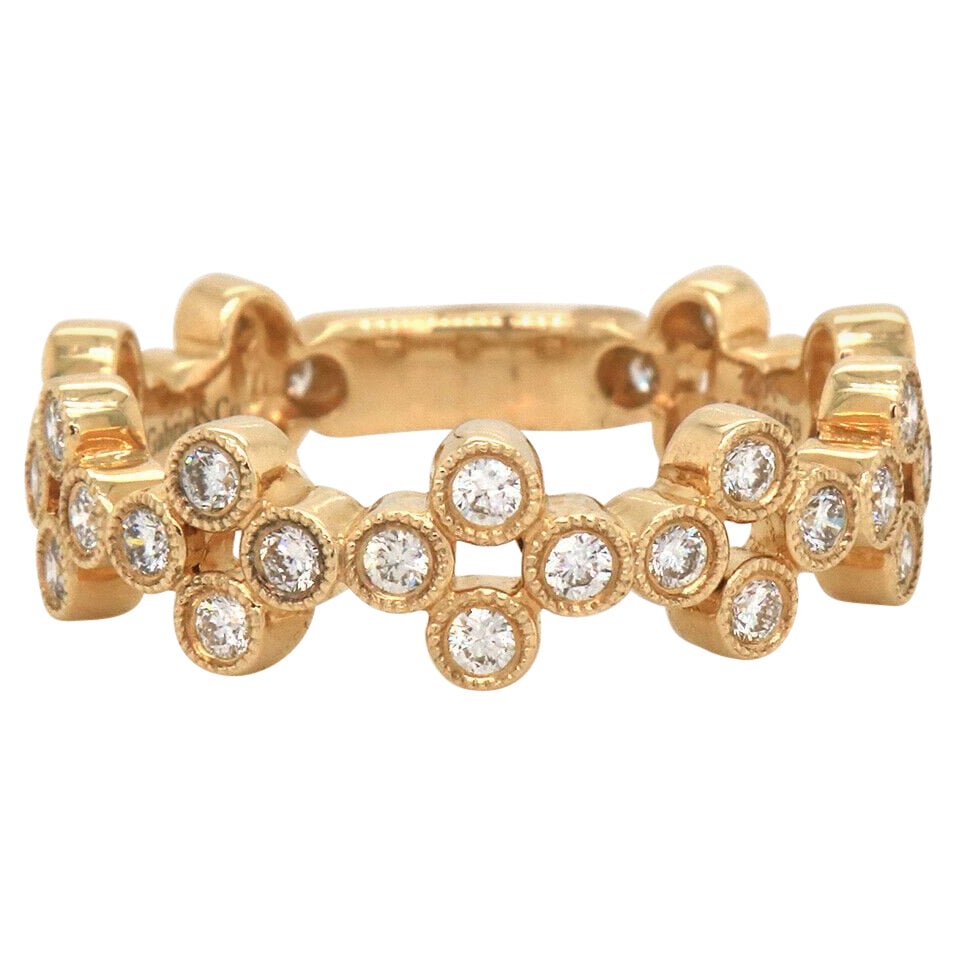 New Gabriel & Co. Diamond Milgrain Cluster Station Band Ring in 14K Yellow Gold For Sale
