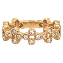 New Gabriel & Co. Diamond Milgrain Cluster Station Band Ring in 14K Yellow Gold