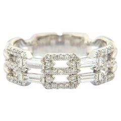 New Gabriel & Co. Baguette and Pave Diamond Link Band Ring in 14K White Gold