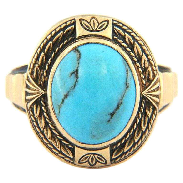 Vintage Oval Turquoise Ring in 14K Yellow Gold For Sale