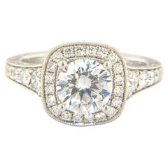 New Gabriel & Co. Cushion Halo Diamond Semi Mount Ring in 14K White Gold