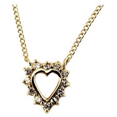 14 Karat Yellow Gold Diamond Heart Pendant Necklace