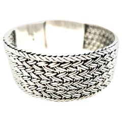 Vintage Sterling Silver Woven Bracelet with Dot Buckle Clasp
