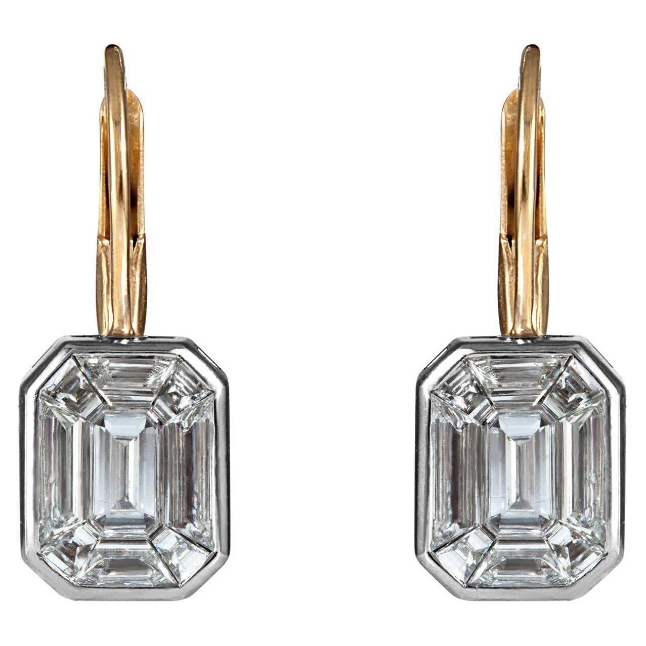 6.0ct Face Up Emerald Cut "Illusion" Pie-Cut Diamond Bezel Earrings 18k Platinum