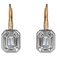 6.0ct Face Up Emerald Cut "Illusion" Pie-Cut Diamond Bezel Earrings 18k Platinum