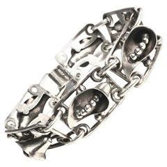 Retro Sterling Silver Calla Lily Panel Link Bracelet