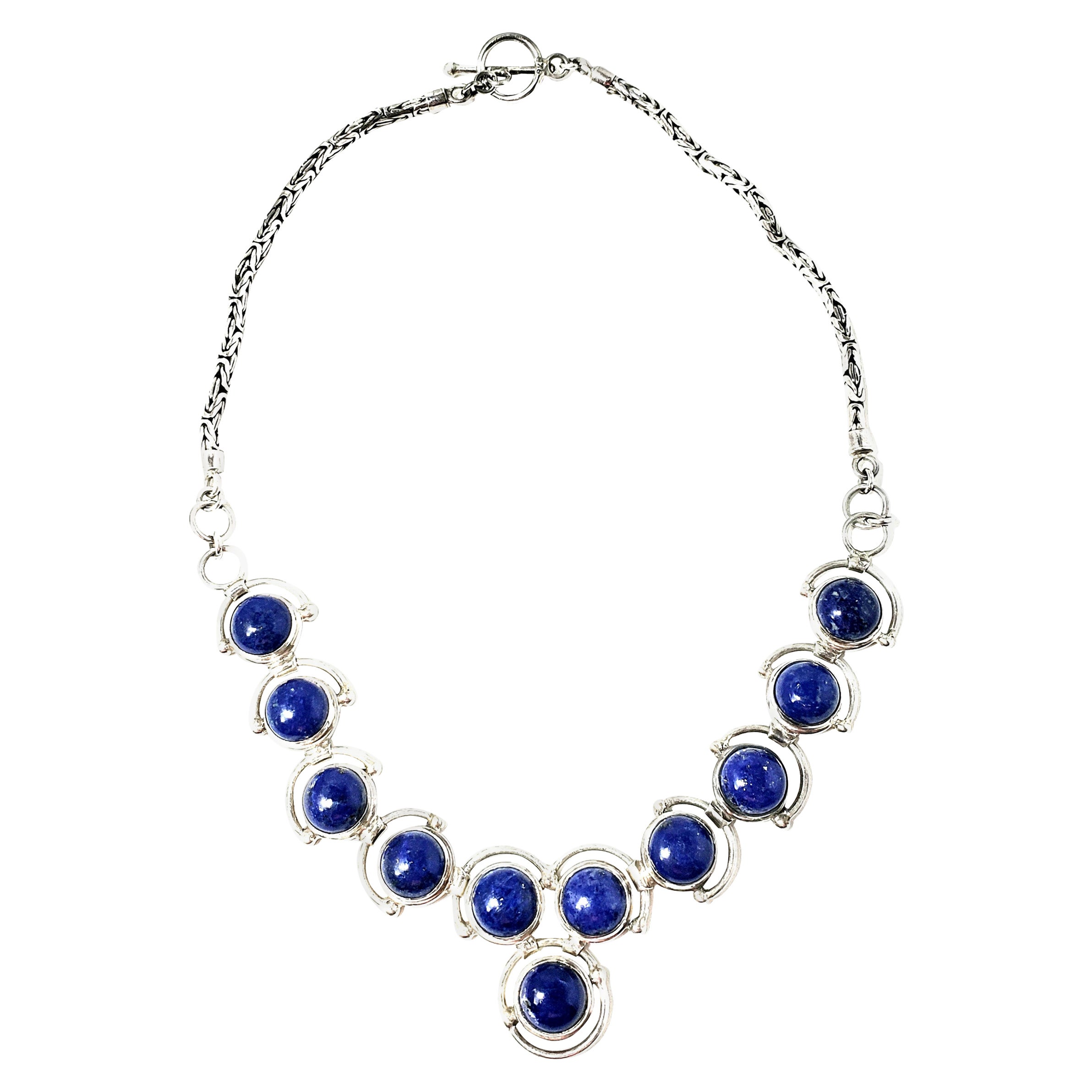 Sterling Silver Cabochon Lapis Lazuli Link Necklace For Sale