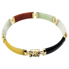 14 Karat Yellow Gold Multi-Colored Jade Bracelet