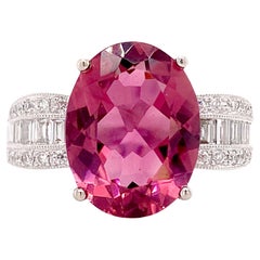 Pink Tourmaline Diamond Statement Ring, Rubellite Custom 6.30 carats total