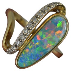 Vintage Colourful Opal Doublet and Diamond 14ct Gold Ring