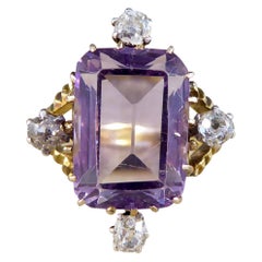 Antique Late Victorian Amethyst and Diamond Ring in 18ct Yellow Gold