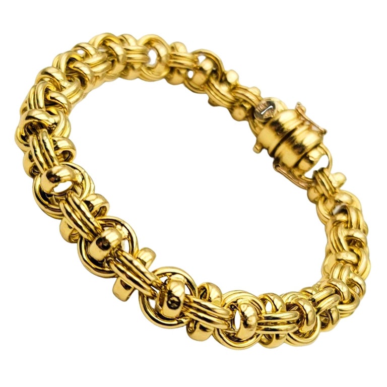 18 K Gold Italian Round Barrel Link Bracelet For Sale at 1stDibs