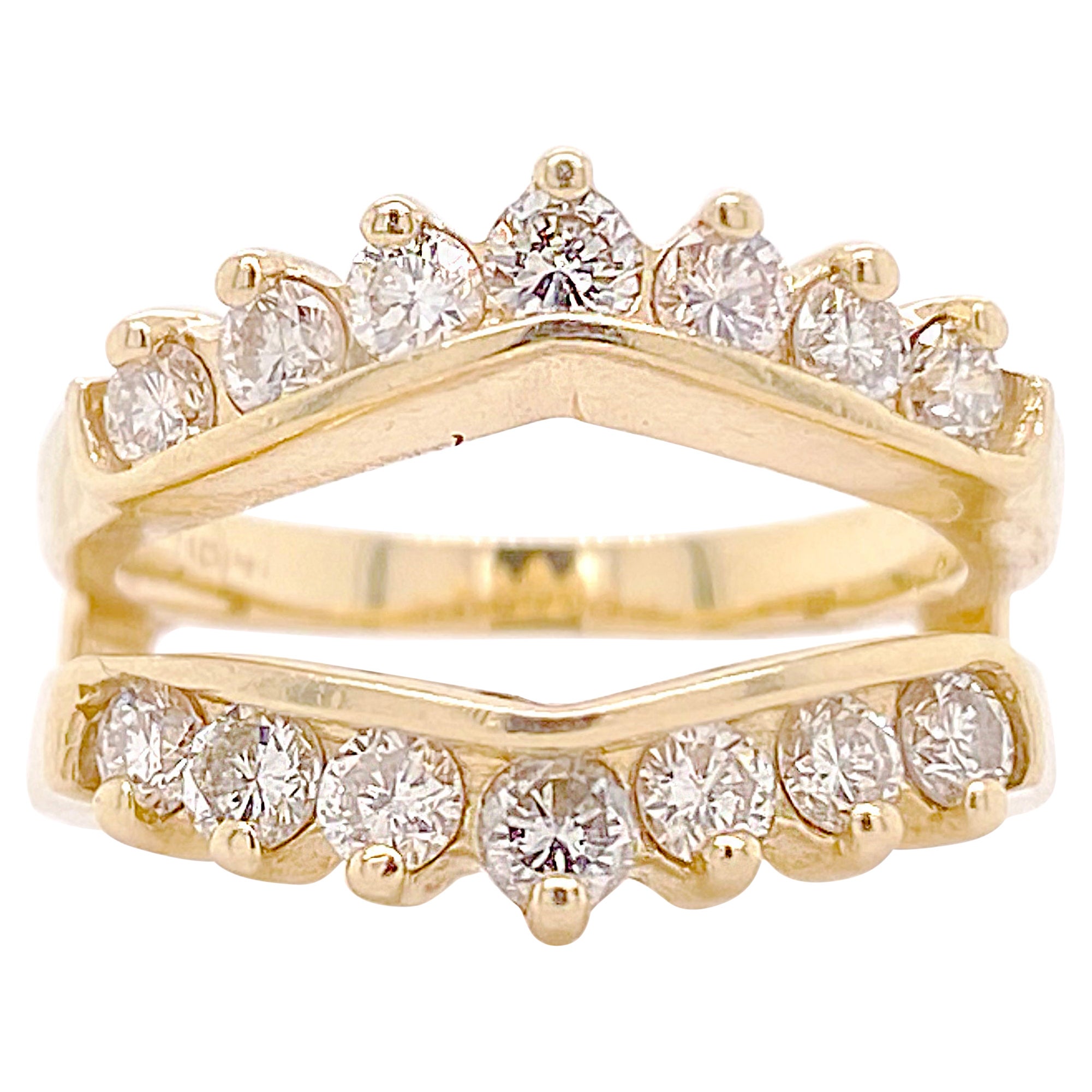 One Carat Diamond Ring Enhancer, Yellow Gold Ring Jacket w 14 Diamonds