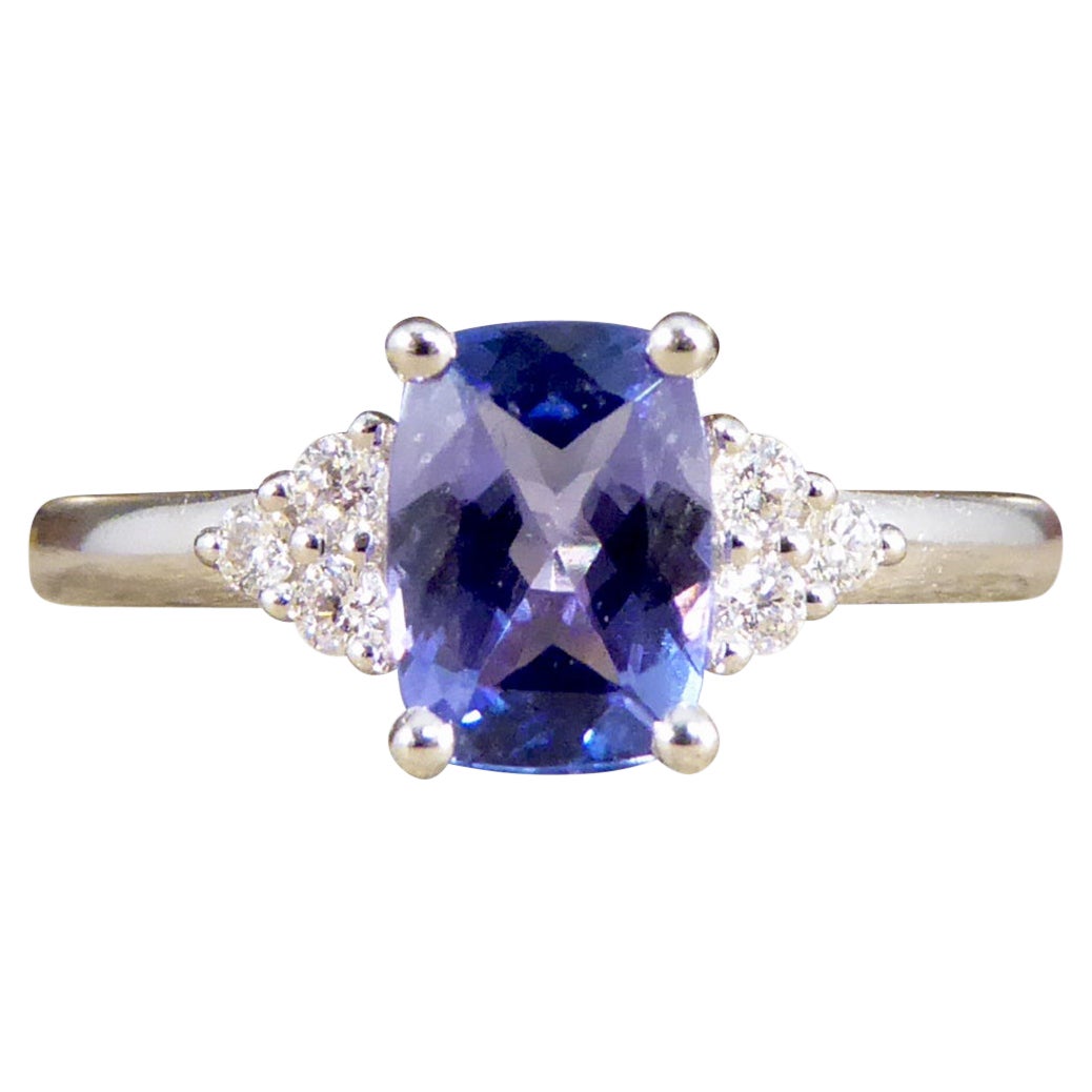 Contemporary Tanzanite and Diamond Ring in 18ct White Gold