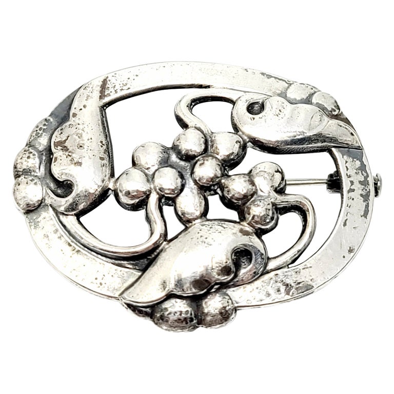 Georg Jensen Denmark Sterling Silver 101 Moonlight and Grapes Pin/Brooch For Sale