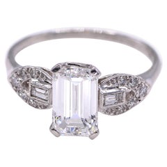 1.58 Carat FVS1 Emerald Cut Diamond GIA Certified Platinum Engagement Ring 