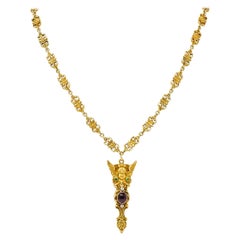 1880's Victorian Demantoid Garnet Diamond Ruby 14 Karat Gold Statement Necklace