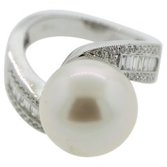 South Sea Pearl Diamond Gold Bypass Ring
