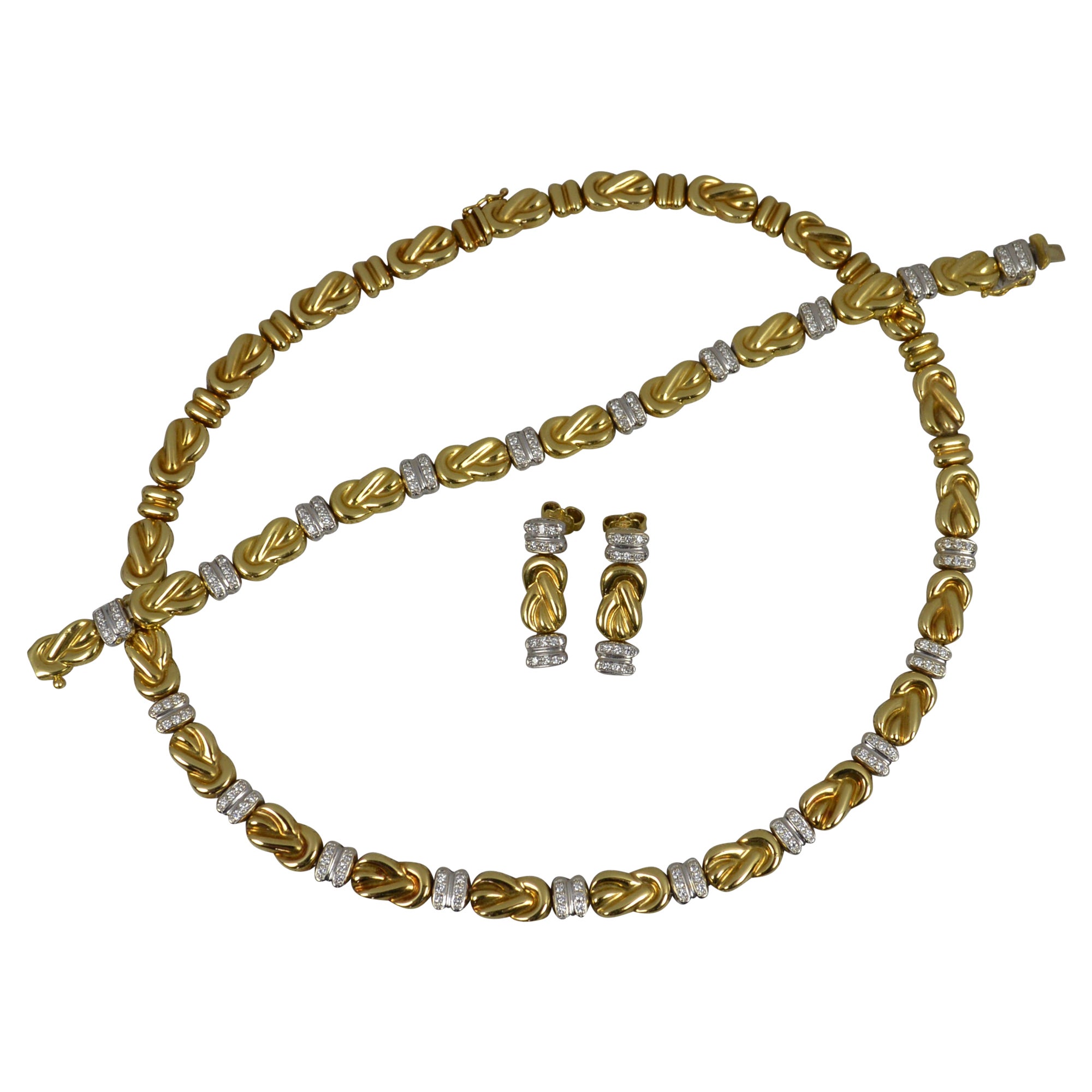 Chiampesan Designer 18 Carat Gold and Diamond Necklace Bracelet Earrings Suite