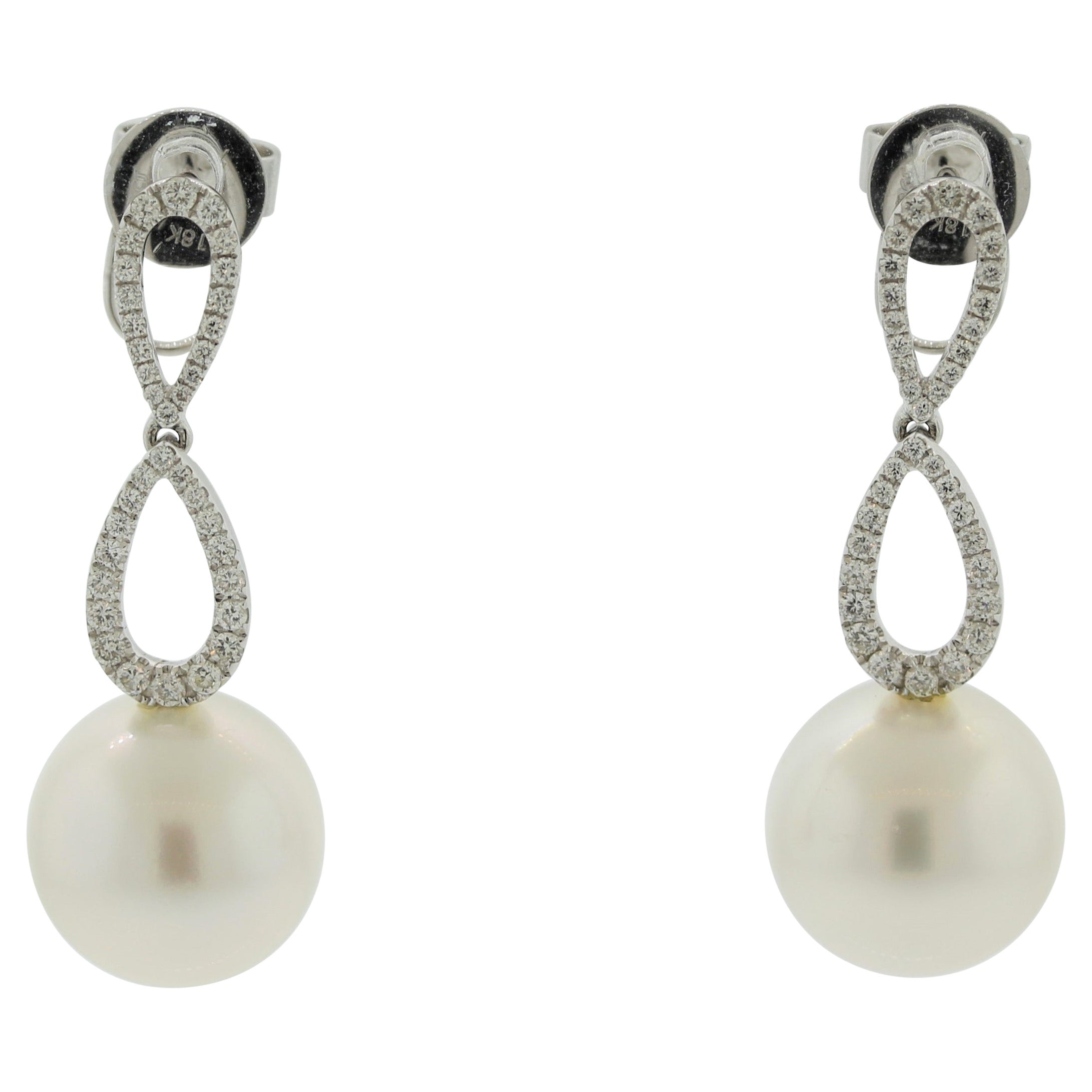 South Sea Pearl Diamond Drop Gold Earrings