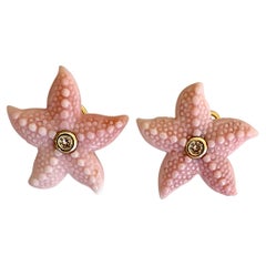 Michael Kneebone Diamond Carved Conch Shell Starfish Button Earrings