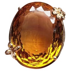 15.8 Carat Citrine Diamond Ring 18 Karat Rose Gold