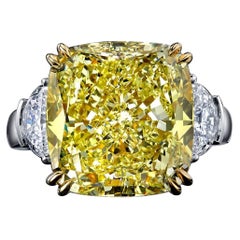 GIA Certified 13.15 Carat Cushion Fancy Yellow Diamond Engagement Ring