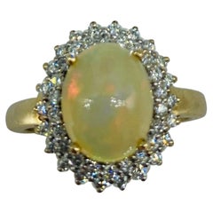 Vintage 2.20 Carat Opal & Diamonds Cluster Ring