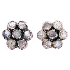 Rainbow Moonstone Stud Earrings, Genuine Moonstone in Sterling Silver