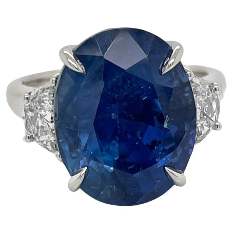 No Heat AGL Certified Oval Burmese Sapphire & Diamond Ring in 18K White Gold For Sale