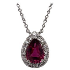 18 Karat White Gold Fine Pear Shape Ruby & Diamond Necklace