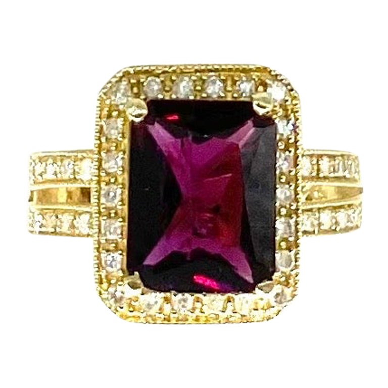 Art Deco Style 3.50 Carat Tourmaline & Diamonds Cluster Ring 14k Gold For Sale