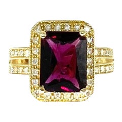 Vintage Art Deco Style 3.50 Carat Tourmaline & Diamonds Cluster Ring 14k Gold