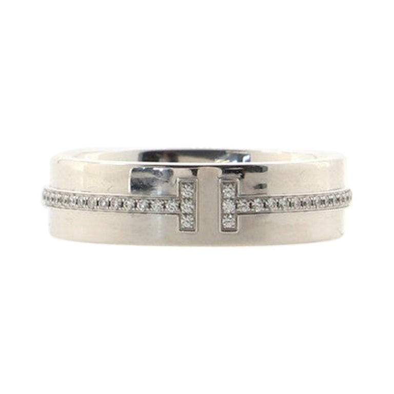 Tiffany & Co. T Two Ring 18K White Gold and Diamonds Wide