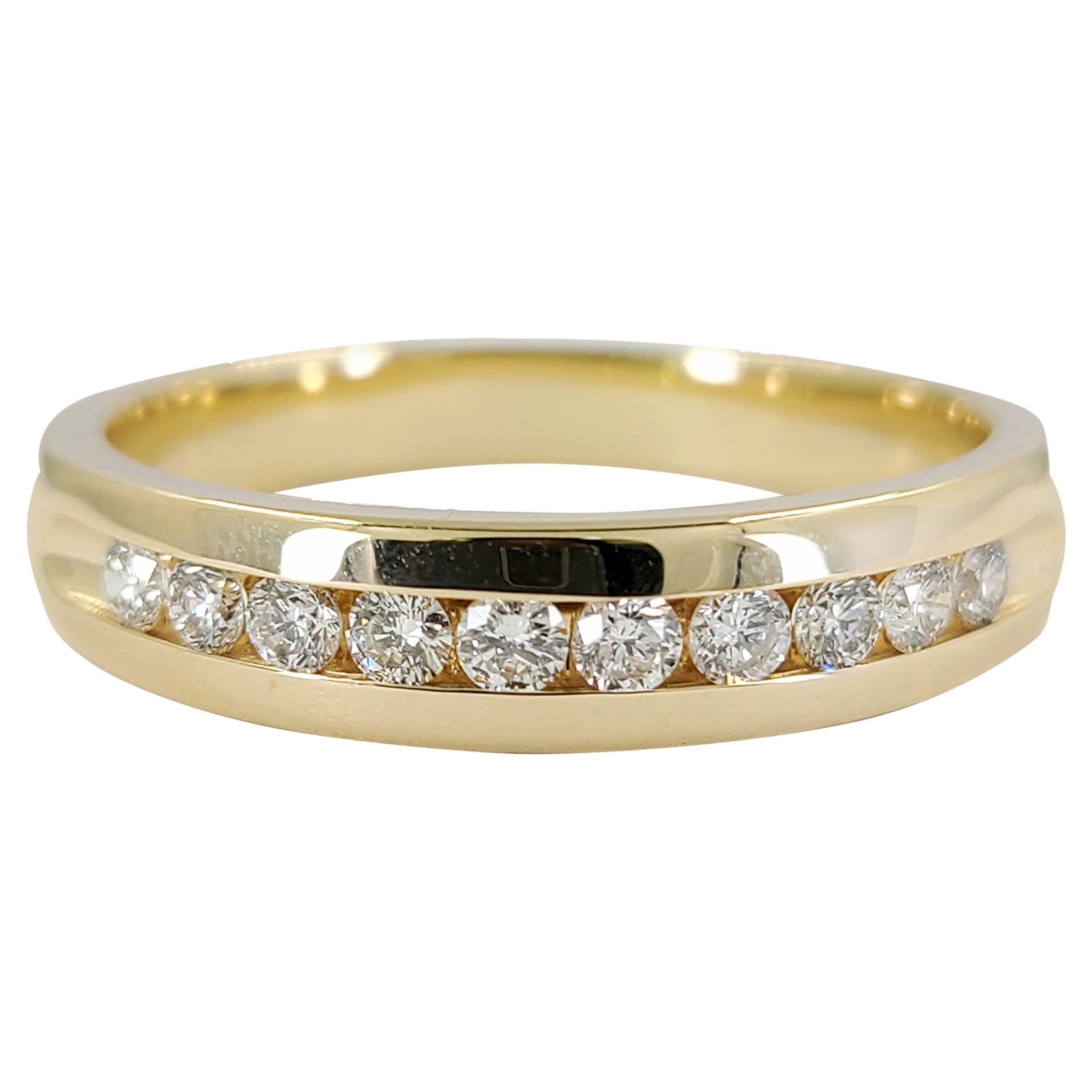 Men's 14 Karat Yellow Gold Diamond Channel Band Ring