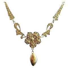 Antique Art Nouveau Lavalier Necklace, Floral, 22 Karat Yellow Gold