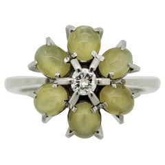 Estate Cat’s Eye Chrysoberyl Diamond Platinum Flower Ring