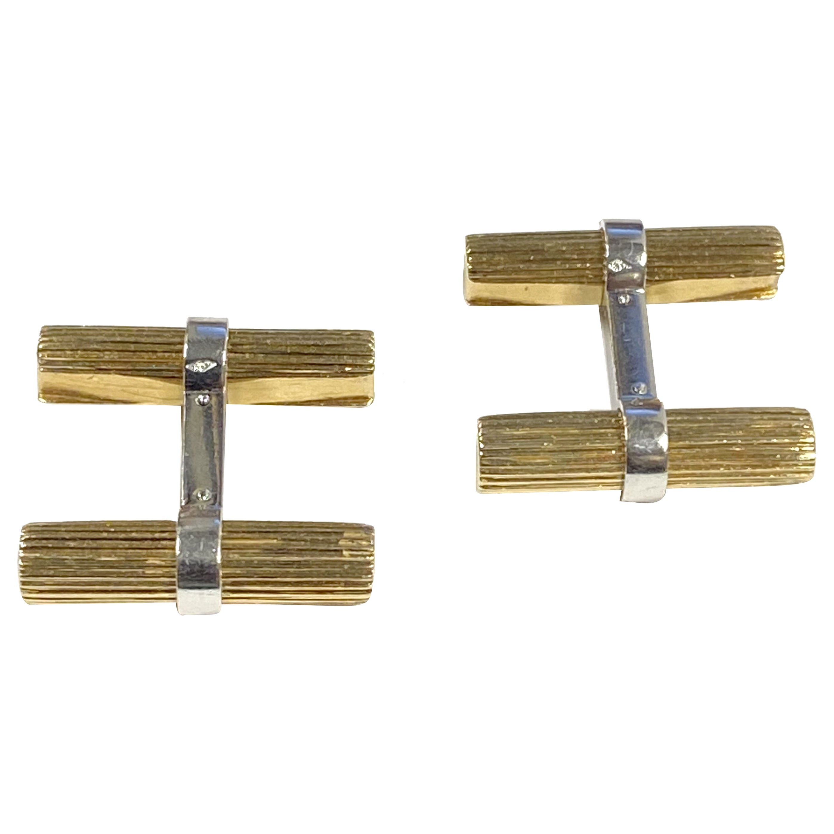 Cartier Paris 2 Tone Gold Ribbed Bar Cufflinks