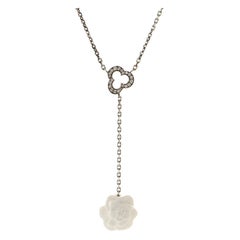 Chanel Camelia Lariat Necklace 18K White Gold with Diamond and Agate
