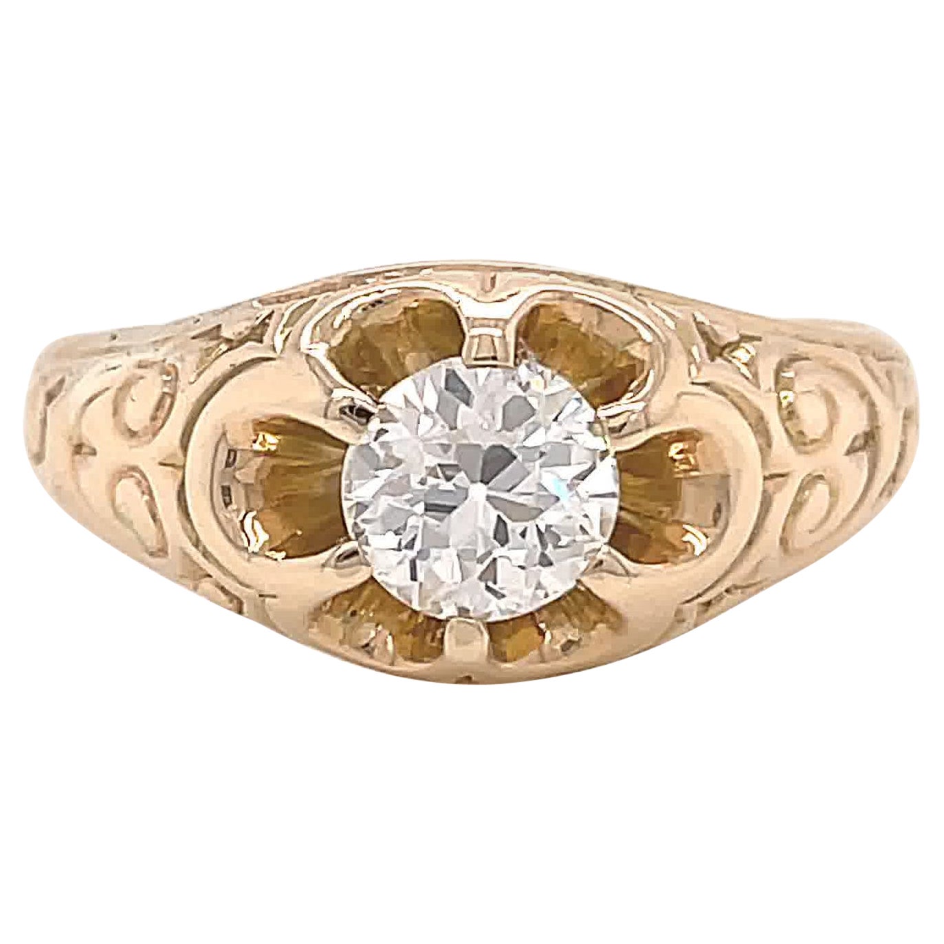 Victorian Revival GIA Round Brilliant Cut Diamond Gold Engagement Ring