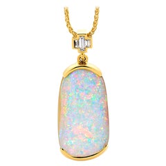 Natural Australian 15.82ct Boulder Opal Necklace in 18K Yellow Gold with Diamond