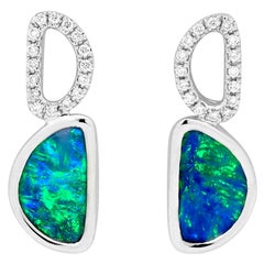 Natural Untreated Australian 3.66ct Boulder Opal Earrings in 18K White Gold