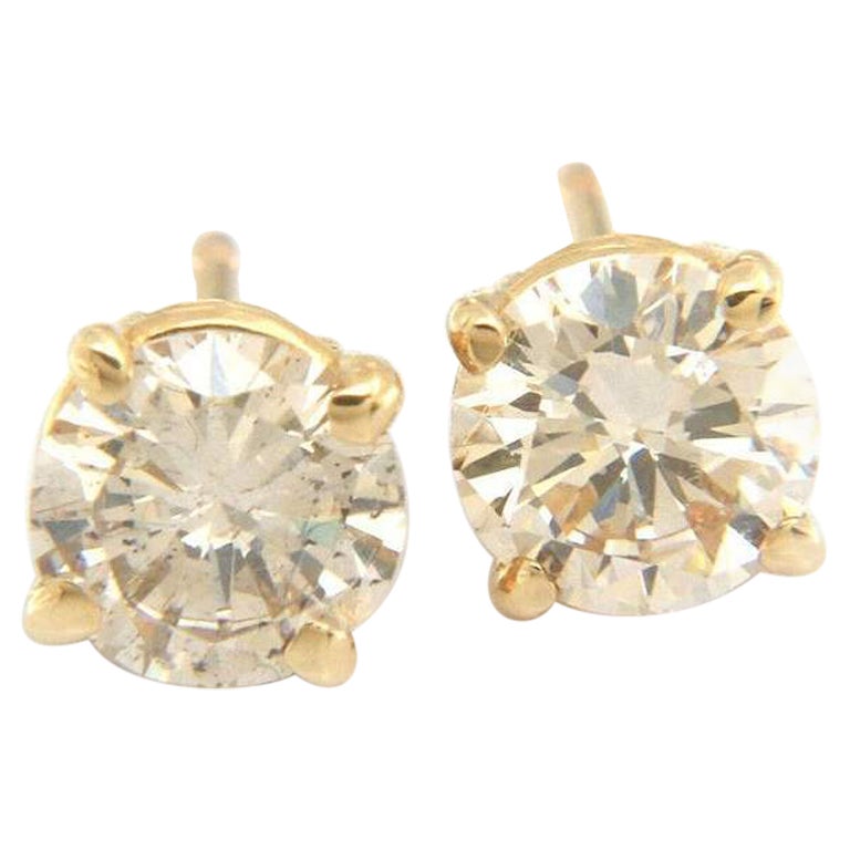 0.97ctw Round Brilliant Cut Diamond Solitaire Stud Earrings in 14K Yellow Gold For Sale
