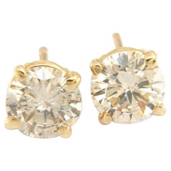 0.97ctw Round Brilliant Cut Diamond Solitaire Stud Earrings in 14K Yellow Gold