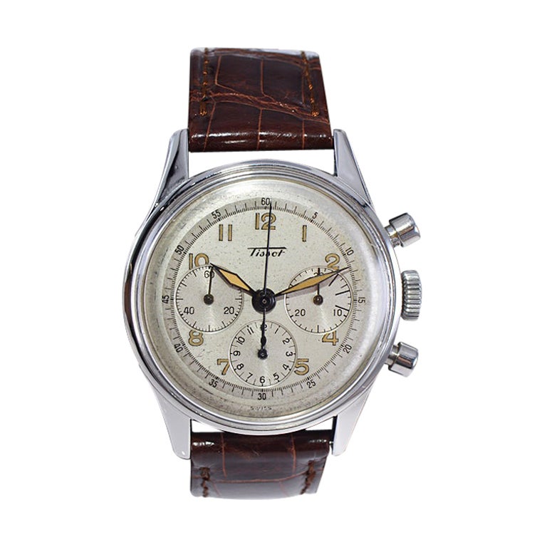 Tissot Montre chronographe en acier inoxydable de haute qualité de la fin des années 40 / 50