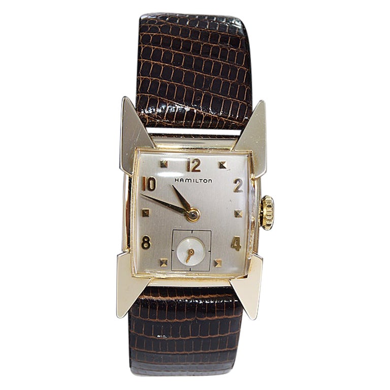 Hamilton "Clark" YGF Art Deco Style Wristwatch with Solid Gold Numerals 1950's
